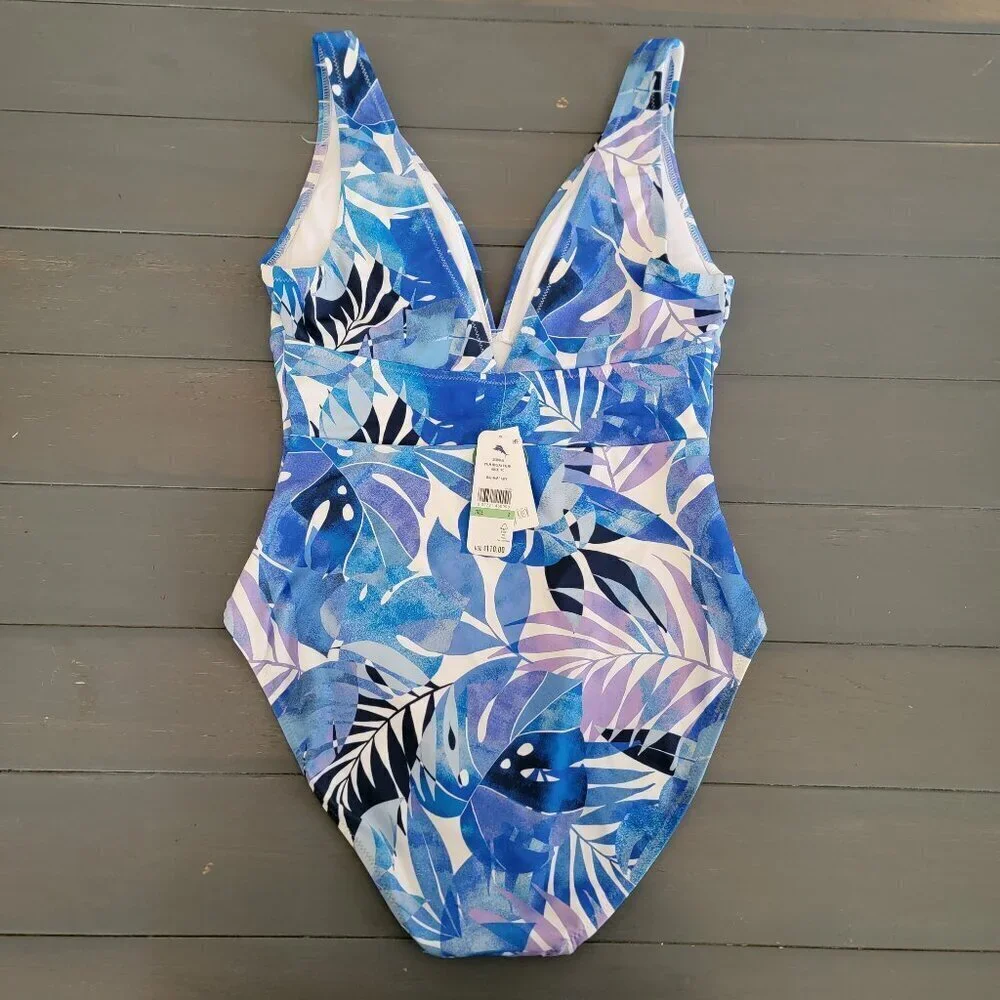 NWT Tommy Bahama Palm Modern Palma Mare Navy V-Neck One-Piece Swimsuit Size 8